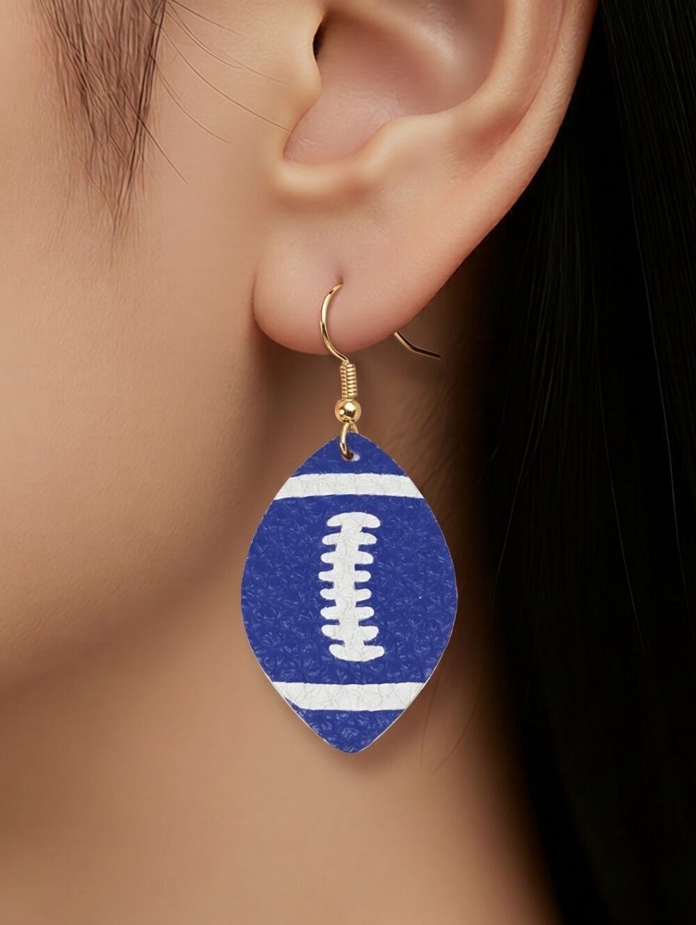 Blue Football Dangle Earrings 🏈 Game Day Synthetic Leather Shaped Team Spirit